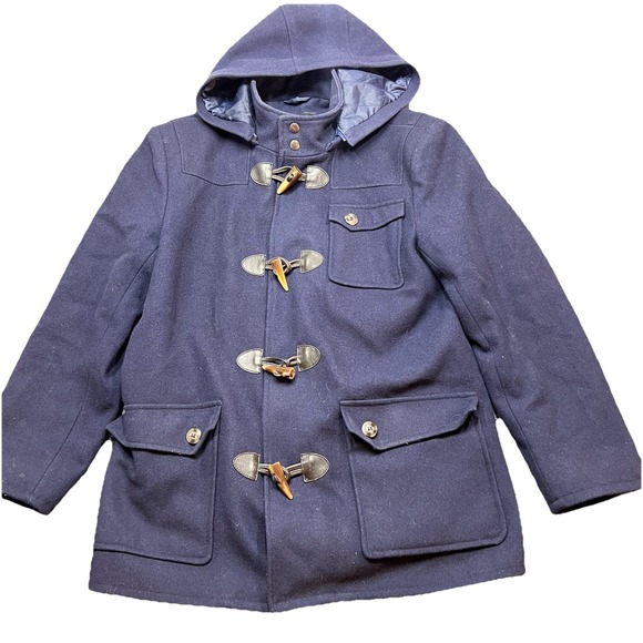 BGSD Men's Duffle Wool Blend Toggle Hooded Quilted Medium Blue Dock Nautical EUC - Picture 10 of 14